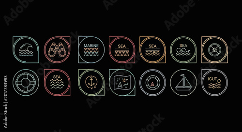 Nautical Icons Set: Marine, Sea, Ocean, Travel, Safety & Shipping Symbols