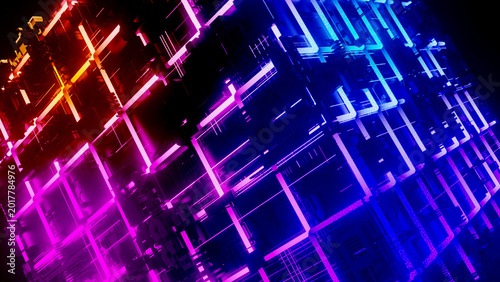 Glowing Multi-Color 3D Cube on Dark Background