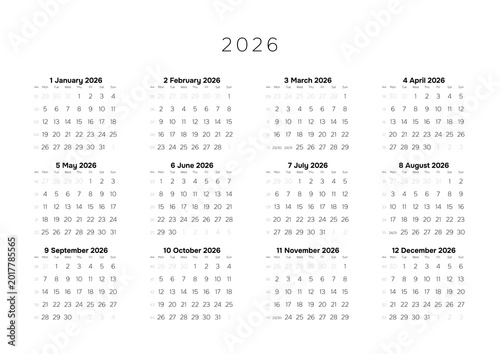 Professional 2026 Annual Calendar Template A4 Minimalist Full Year Planner for Corporate Scheduling and Project Timeline