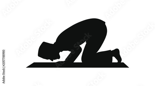 Bilde på lerret Praying person silhouette on white background islamic religious posture