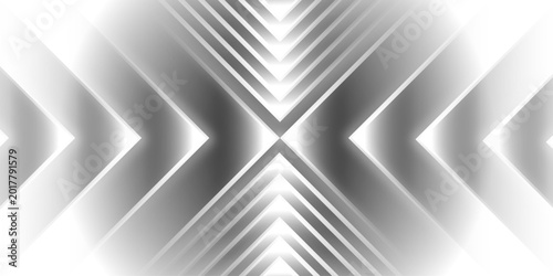 Εκτύπωση καμβά Abstract silver metallic chevron background with 3d reflective arrow shapes symmetrical chrome texture with light rays and geometric industrial pattern for futuristic tech branding and wallpaper