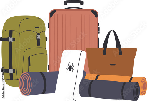 Bild auf Leinwand Assortment of Travel Gear and Camping Equipment luggage