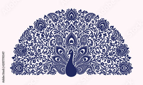 Abstract ornament element. peacock in arabic style with traditional intricate geometric design.