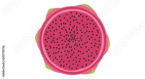 sliced fresh dragon fruit with vibrant pink flesh and black seeds on white background for healthy diet and summer refreshment