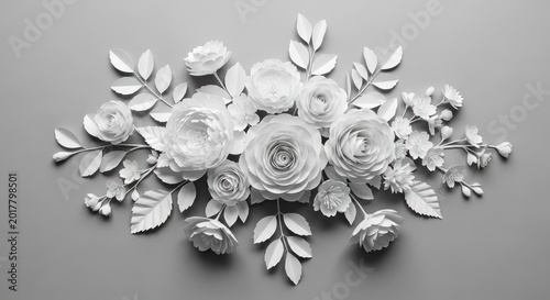 Intricate White Bas-Relief Floral Sculpture with Soft Shadows on a Neutral Gray Wall.