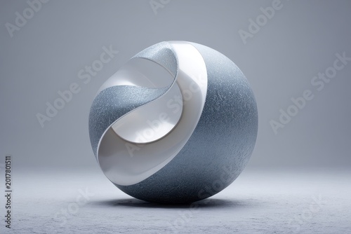 Abstract metallic sculpture: soft organic mass with curved surfaces in matte and polished finishes against neutral gray