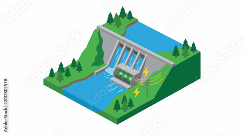 Modern hydroelectric dam generating clean renewable energy for the environment.