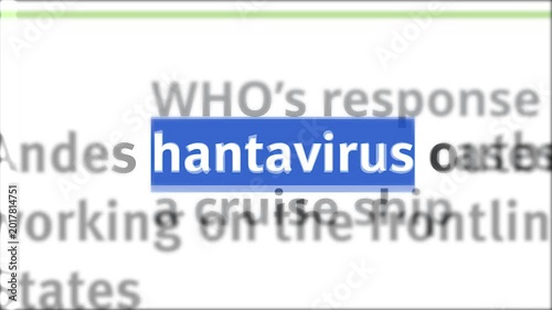 Close up of various online news articles and website headlines discussing hantavirus cases, medical research, infection symptoms, and public health safety measures