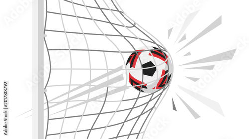 Photos Goal! Soccer Ball Nets the Goal: An energetic soccer ball blasts into the net, capturing the thrill of a successful goal and dynamic sporting action