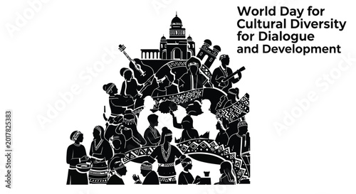 world day for cultural diversity celebration with diverse people silhouettes