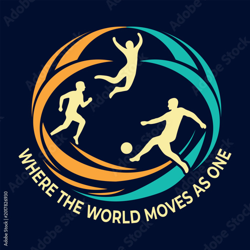 Dynamic Soccer Championship Vector Logo – “Where The World Moves As One” Global Football Unity Design