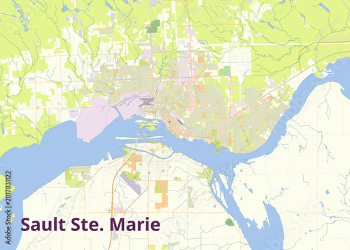 Schilderij op canvas High-contrast, stylized urban map of Sault Ste