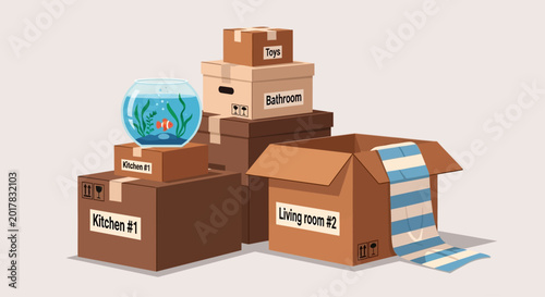 Moving boxes, cardboard boxes, packing boxes, brown boxes, moving supplies, organization