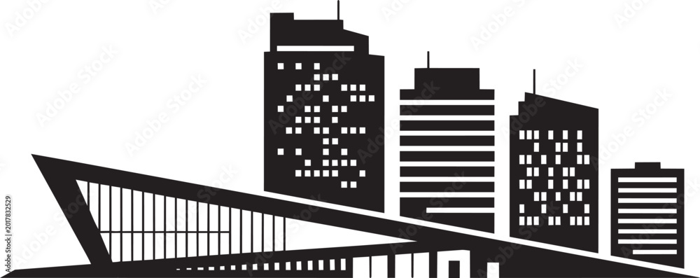 Obraz premium City skyline with modern buildings and architecture on a in solid style with high on white cityscape