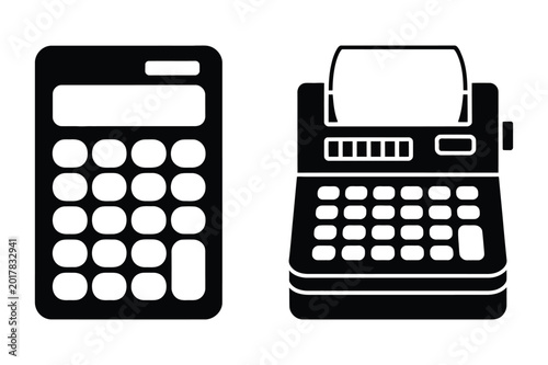 Fotografía Vector illustration of a modern calculator and an old-fashioned adding machine