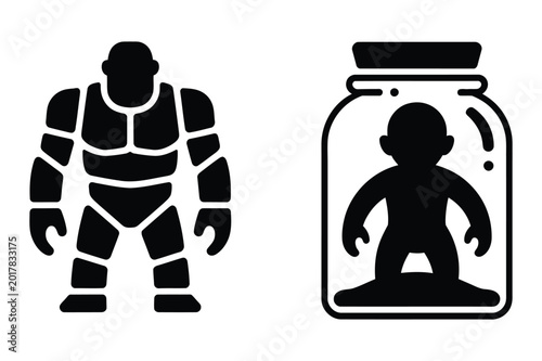 Tableau sur toile Silhouette of a monster and a person in a jar with silhouette, creature