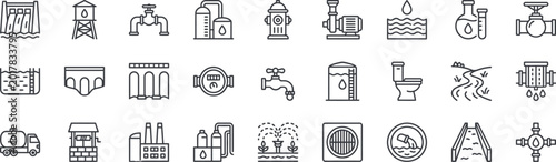 Canvastavla Water Infrastructure and Supply System Line Icon Set