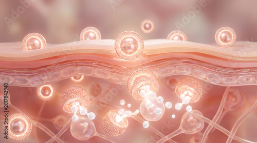 Skin layer with floating liposome molecule and serum particle penetrating surface barrier