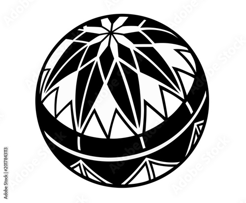 Tableau sur toile Black and white traditional Japanese Temari ball with geometric pattern