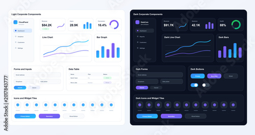 Schilderij op canvas Light and Dark Corporate Dashboard UI Components
