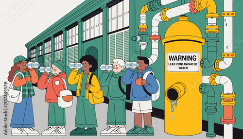 School Lead Water Contamination Warning Pipe Students Health Risk Vector