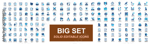 Fotografía Mega icon set of Location navigation, Quality assurance, Document management, Workshop training, Business workflow and compliance systems