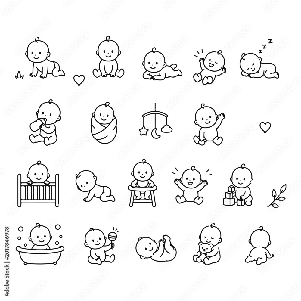 Obraz premium Baby character doodle set Cute doodle character vector on white background