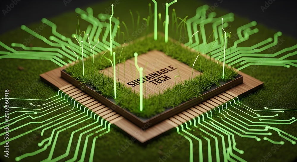 Fototapeta premium Green technology concept with circuit board and grass