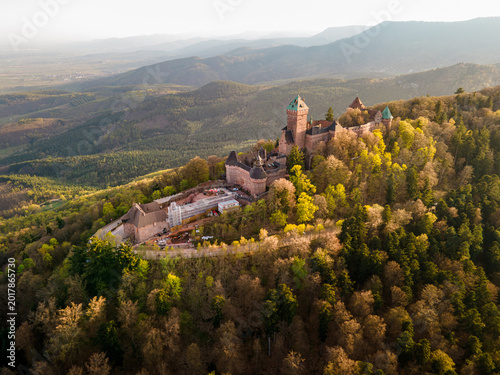 Photography Castle Haut-Koenigsbourg, Alsace, France - April 10, 2026 - Aerial defensive str