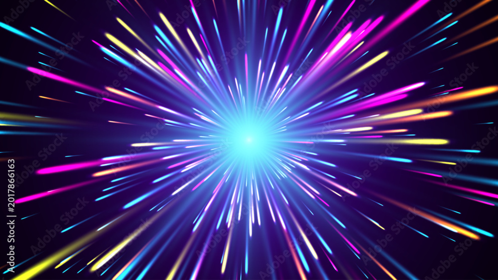 Φωτογραφία Neon Light Speed Warp Background with Futuristic Energy Beams