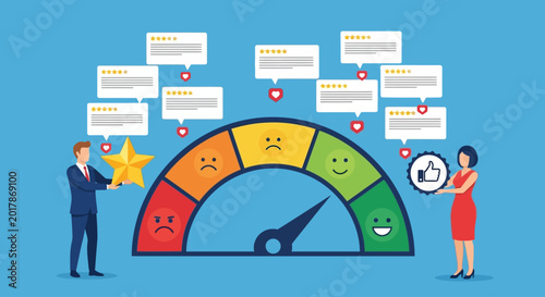 Quadro em tela Customer Satisfaction, Feedback, Rating, Gauge, Survey, Icons, Vector