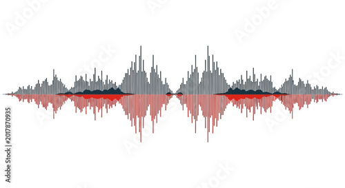 Abstract sound wave visualization in red and grey.