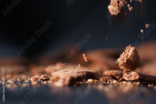 Macro shot of oat cookies crumbles