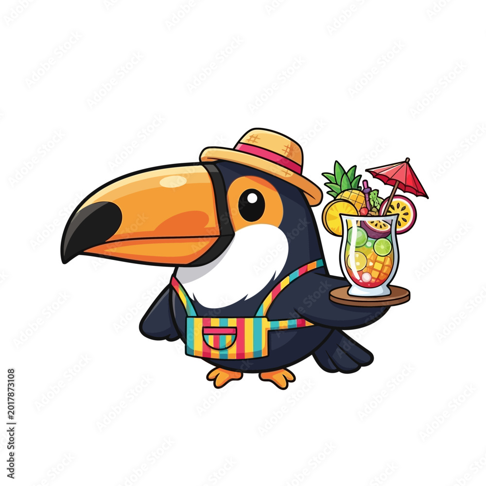 Fototapeta premium Toucan Wearing Hat and Sunglasses.