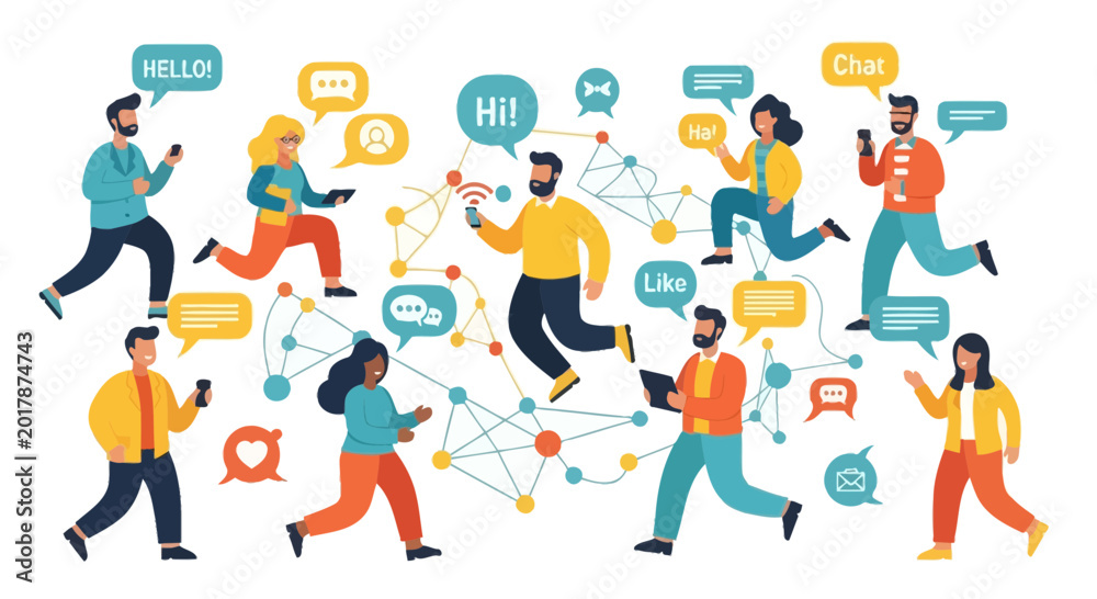Fototapeta premium Diverse People Connecting Online Via Social Media and Messaging Apps
