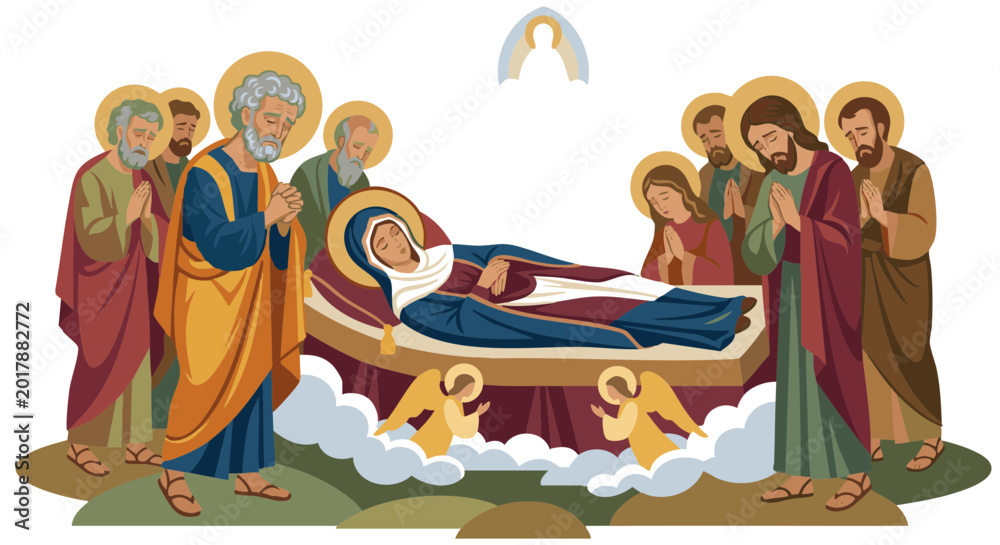 Naklejka premium Group of saints mourning the Virgin Mary in iconographic style 