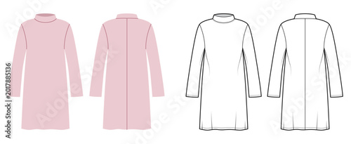 Cuadro en lienzo Long sleeve basic dress straight silhouette, minimal construction lines clean shaping, everyday style suitable
