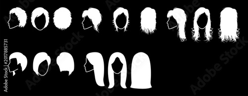 Bild auf Leinwand Modern haircut silhouettes set including wolf cut, mullet, shag, asymmetric and