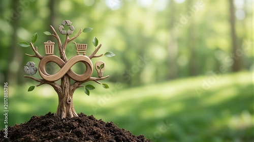 a close up of a tree made out of wood on a mound of dirt