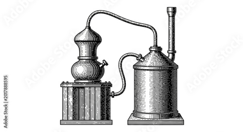 Photos Vintage distillation equipment, antique still, industrial machine, laboratory ap