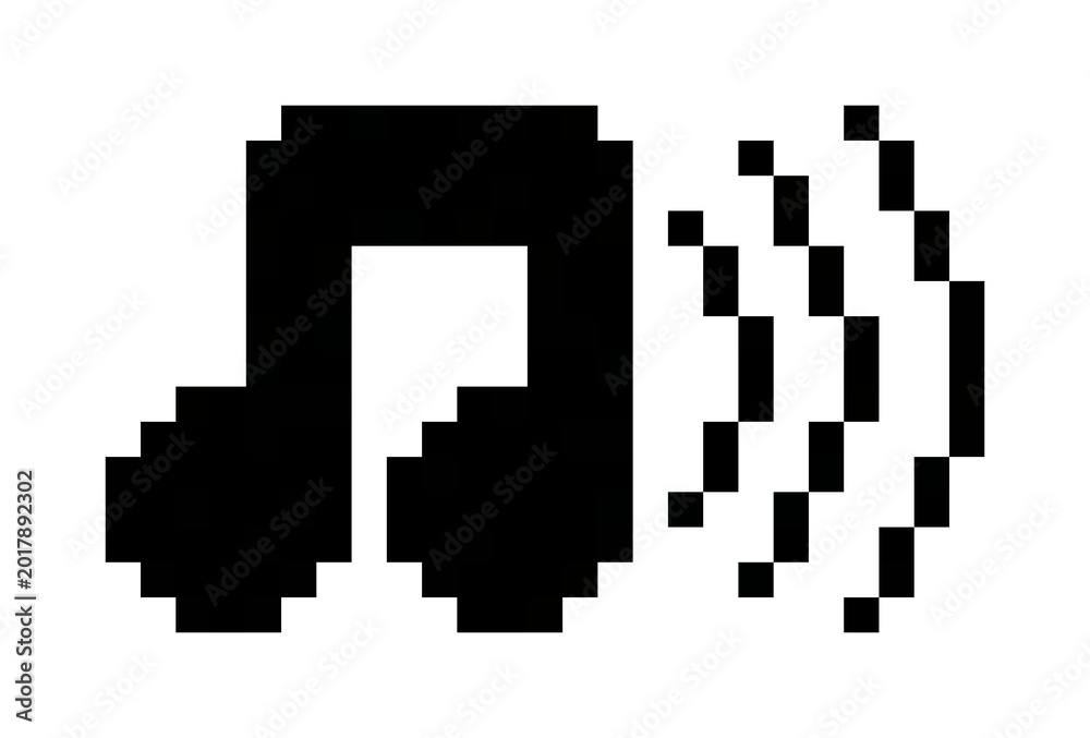 Fototapeta premium A musical icon with sound waves in solid 16x16 pixel art