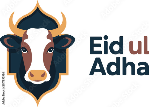 Eid ul adha greeting card design with a stylized cow illustration