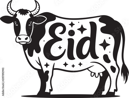 Eid aladha cow illustration with decorative stars