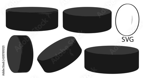 Tableau sur toile Hockey Puck Set - Multiple Angles and Views, Isolated on White Background