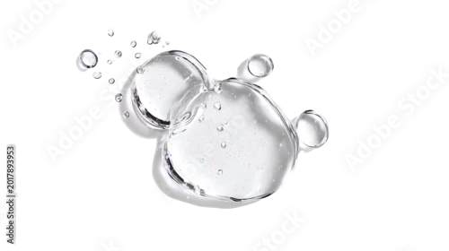Obraz Clear white cosmetic gel serum oil texture isolated on white background. Hyaluronic acid skincare product with bubbles macro. Clear white cosmetic gel serum oil texture isolated on white background.