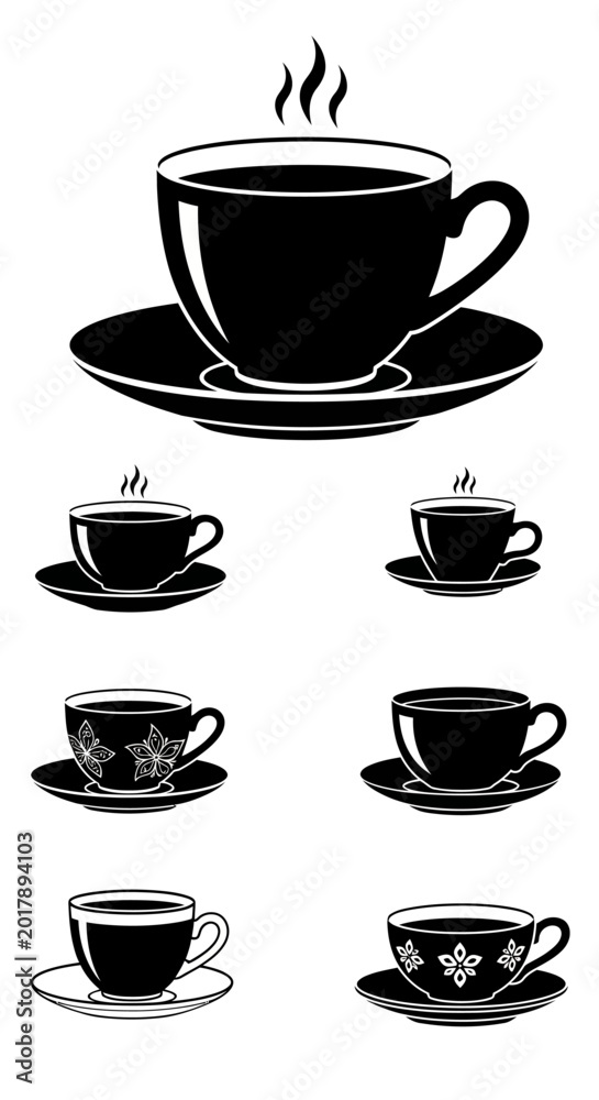 Fototapeta premium Coffee Cup Collection: Hot Beverage Icons, Silhouette Designs