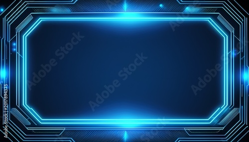 blue technology background with neon light and empty space for text blue frame border design concept of futuristic digital screen or game interface
