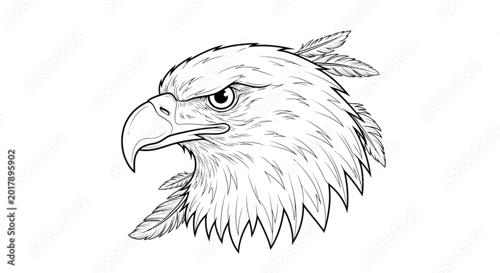 Obraz premium Eagle Head Drawing, Black and White Sketch, Majestic Bird of Prey