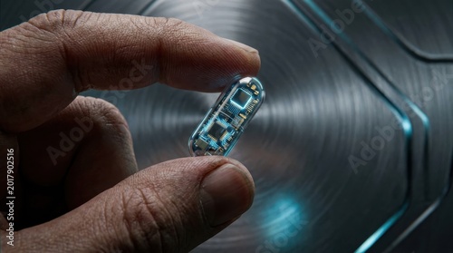 Futuristic Smart Pill with Embedded Microcircuits Held in Human Hand for Biomedical Innovation