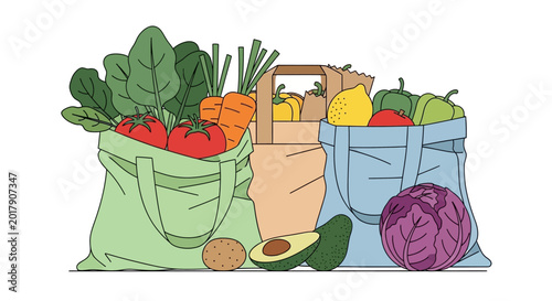 Tableau sur toile Fresh produce in shopping bags.